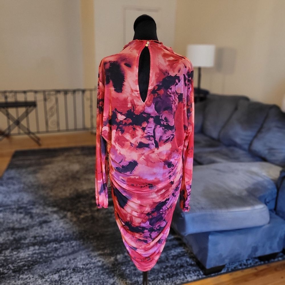 NWOT Bold Elements Pink Watercolor Ruched Long-Sleeve Dress Size XL - Picture 6 of 13